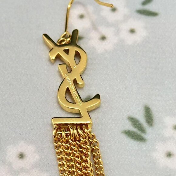 Gold-Tone Metal Drop Earrings With Multiple Gold Tassel ChYslyves Saint Laurent - Picture 2 of 4